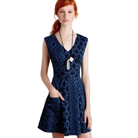 Plenty by Tracy Reese Dress Womens Size 8 Diamond Tribal Sleeveless Denim Funky - Picture 3 of 16